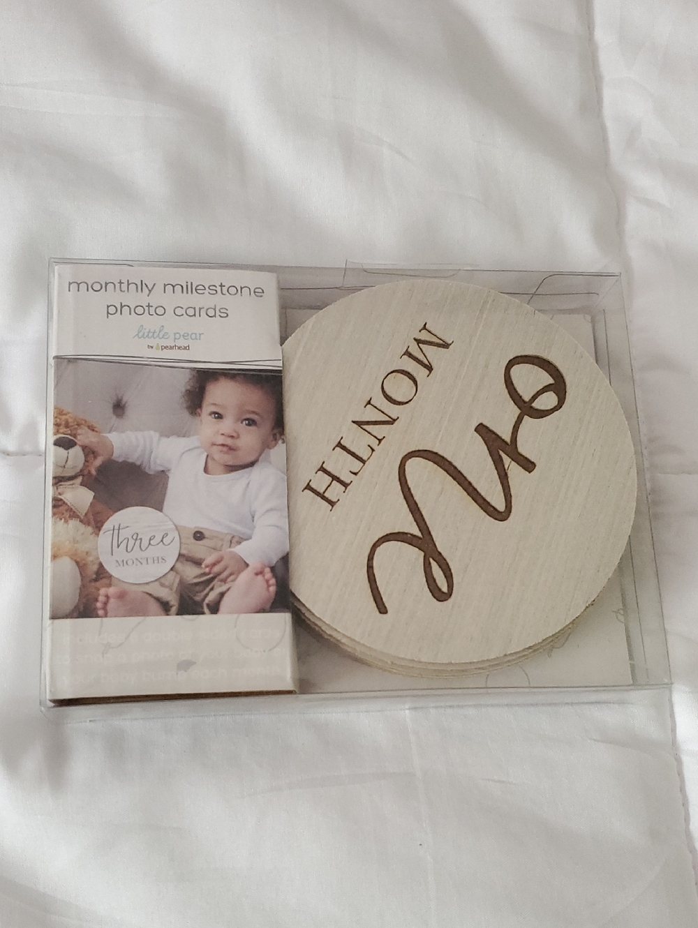 Pearhead Monthly Milestone Photo Cards - Natural Wood and White